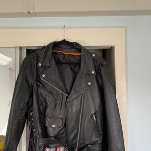 Women’s Black Leather Motorcycle Jacket.  Preowned. Never worn